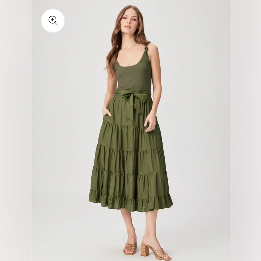 PAIGE Olive Green Tiered Midi Dress
